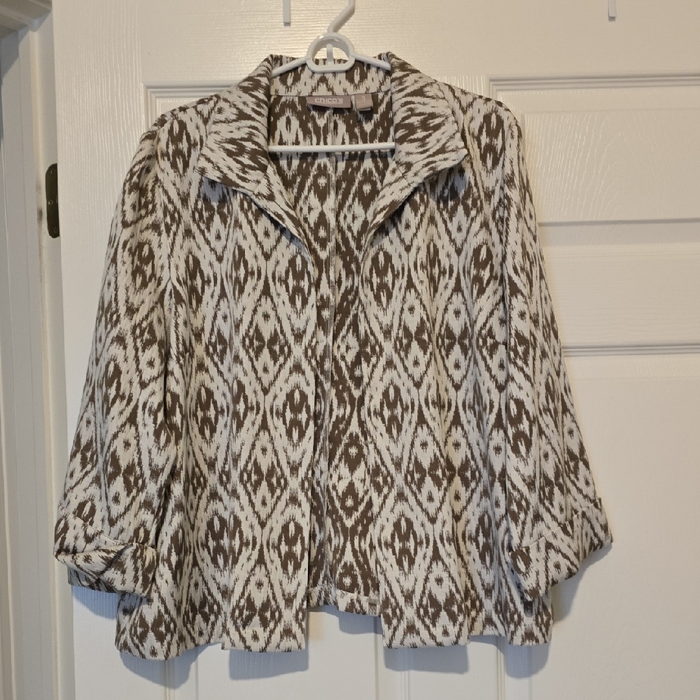 Chico's Black Boxy 3/4 Sleeve Notched Collar Blazer